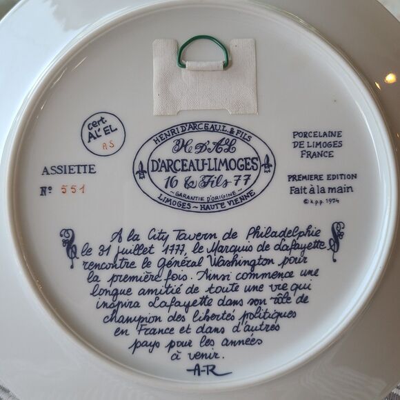 Vintage D'Arceau Limoges Lafayette Legacy Collector Plate 3 City Tavern Meeting - Picture 8 of 10